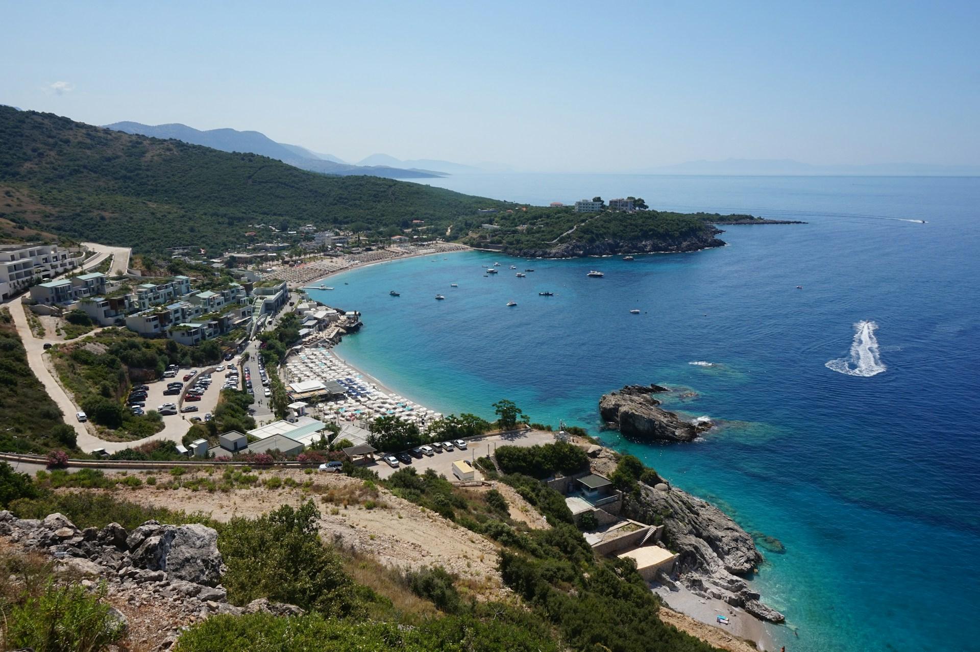 Scenic road along the Albanian Riviera with mountains and sea views